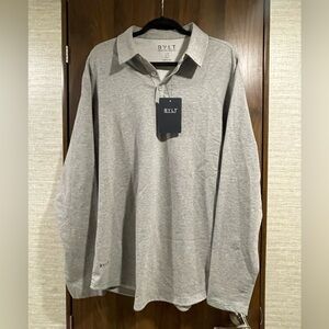 NWT BYLT Premium Basics LUX Drop Cut Long Sleeve Polo Shirt Mens Sz L Grey New!